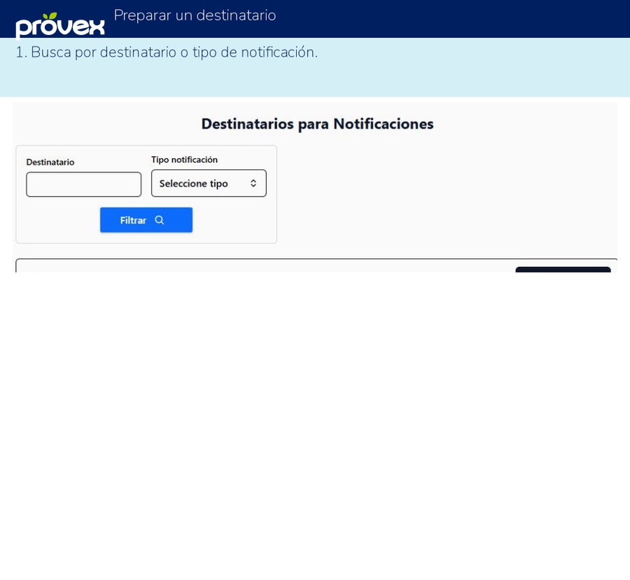 Preparar un destinatario. Capturas reales del ERP.