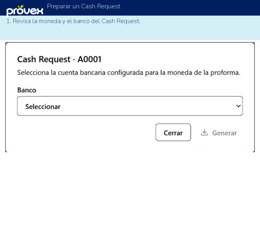 Preparar un Cash Request. Capturas reales del ERP.