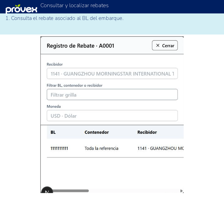 Consultar y localizar rebates. Capturas reales del ERP.