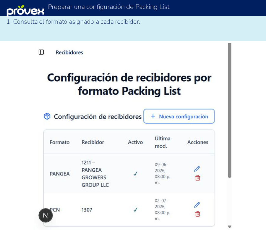 Preparar una configuración de Packing List. Capturas reales del ERP.