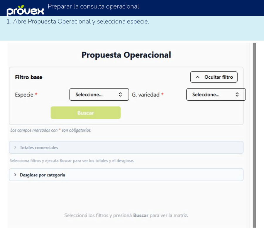 Preparar la consulta operacional. Capturas reales del ERP.