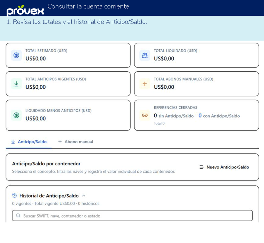 Consultar la cuenta corriente. Capturas reales del ERP.