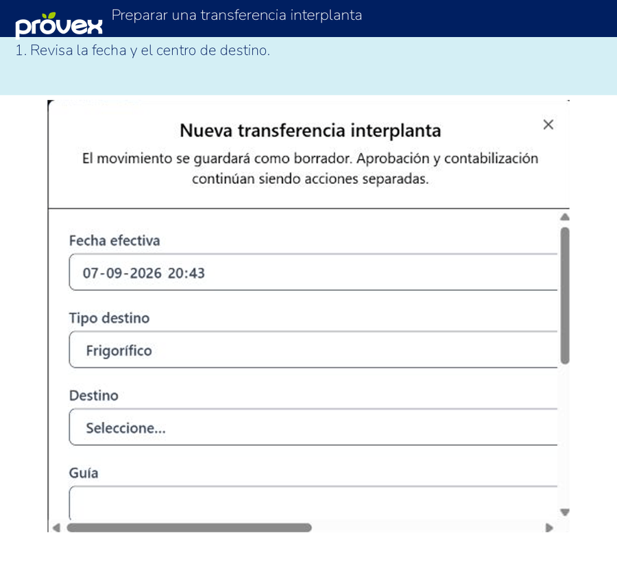 Preparar una transferencia interplanta. Capturas reales del ERP.